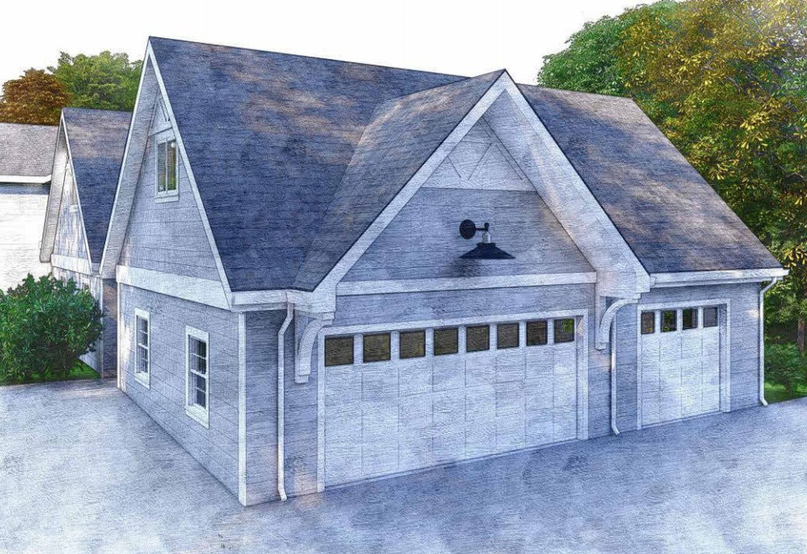 Illustrated rendering of a detached garage designed by Fabl Design in Franklin, Tennessee