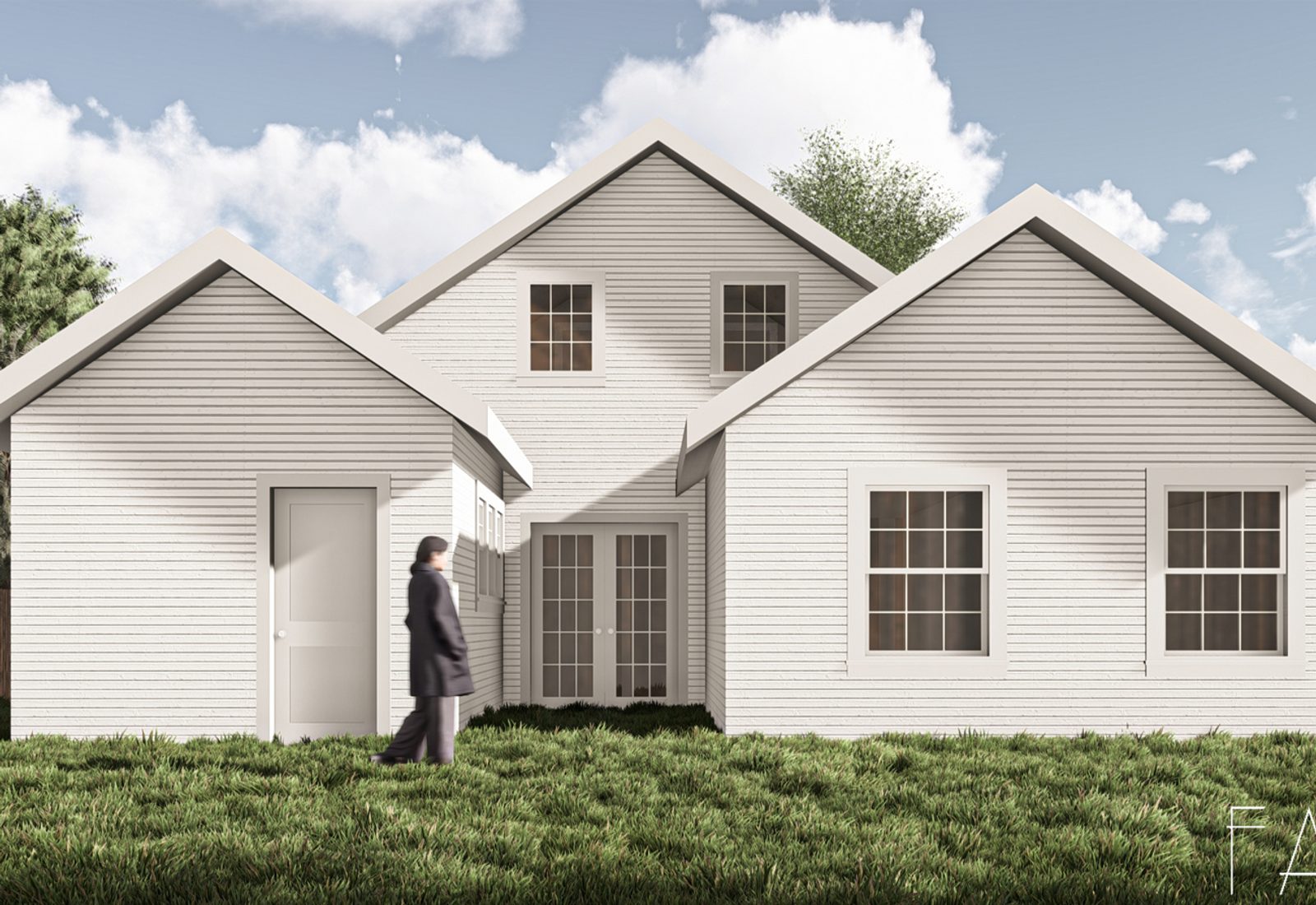 Rendering of a second-story addition and attic renovation in Sylvan Park, Nashville, designed by Fabl Design